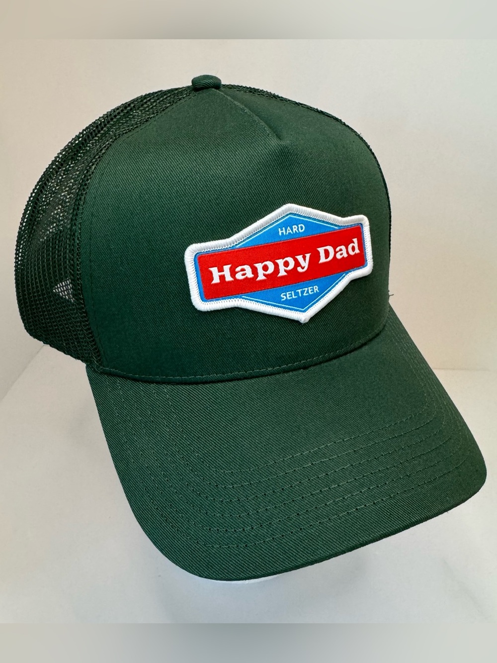 Happy Dad Hard Seltzer Dark Green Trucker Hat Mesh Snap Back Cap Full Send